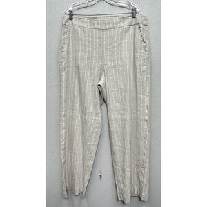 Chicos Linen Blend Metallic Stripe Pants 2.5 US 14 Beige White Straight Pull On